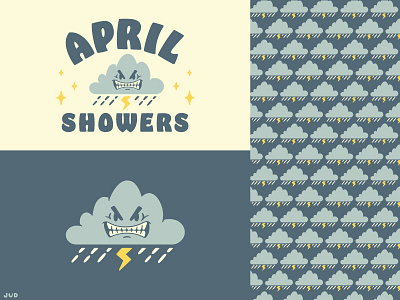 April Showers May Flowers - APRIL april badge badge design branding cartoon clouds fun graphic design icon icon design illustration illustrator jud lively lightning bolt logo pattern rainy storm typography vector