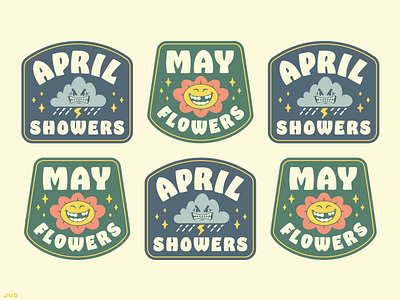April Showers May Flowers - Badges april badge badge design badge logo branding cartoon cute flowers icon illustration illustrator logo logo design may patch design patches rain typography vector