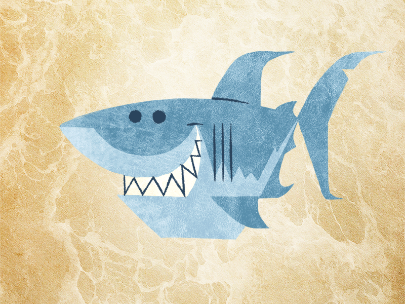 Smiling Shark cartoon simple flat story book illustration cute smiling shark