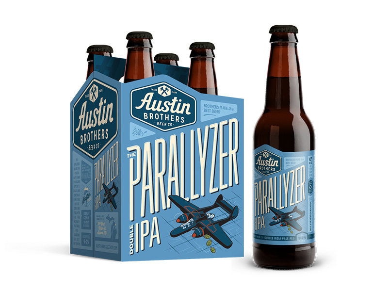 The Parallyzer Double IPA for Austin Bros brewery brewing label design beer packaging package design branding craft beer lettering illustration