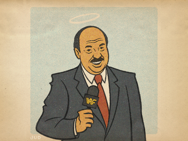 Mean Gene Okerlund comic art flat design mean gene wrestling wwe rip halftone comic comic book flat vector design illustration