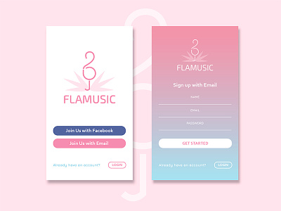 Flamusic 001 app dailyui flamingo music sign up ui