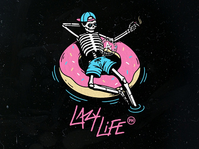 LAZY LIFE alterfan artist chill chilling coverart donut dude lazy life ocean reaper sea skeleton skull smoking summer vector