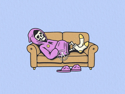 COZY REAPER alterfan artist artwork chill chilling couch coverart cozy grimreaper illustrator reaper skeleton skull vector