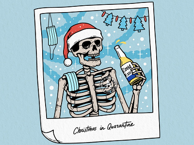 CHRISTMAS IN QUARANTINE alterfan artist beer christmas coverart covid covid19 grimreaper holyday medical mask new year pandemic photo reaper santa skeleton skull vector