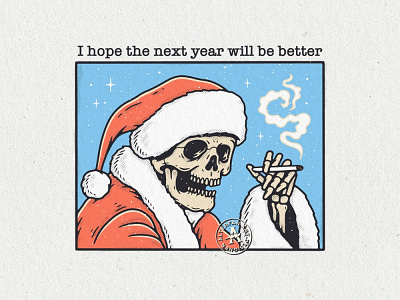 NEW YEAR DREAMS alterfan artist artwork badge christmas cigarette claus coverart covid covid19 dreams grimreaper new year pandemic reaper santa skeleton skull smoking vector