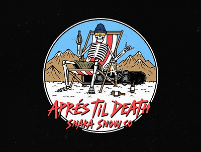 APRES TIL DEATH alterfan artist beer coverart drinks grimreaper mountain reaper rider skeleton skull snowboard snowboarder snowboarding vector