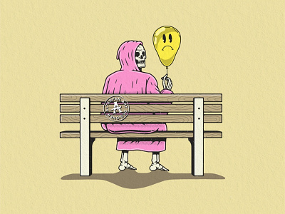 LONELY DAY alterfan ballon coverart death design grim illustration reaper sad skeleton skull smile vector