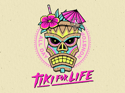 TIKI FOR LIFE alcohol alterfan artist bar cocktails coverart design illustration logo mask reaper skeleton skull tiki vector