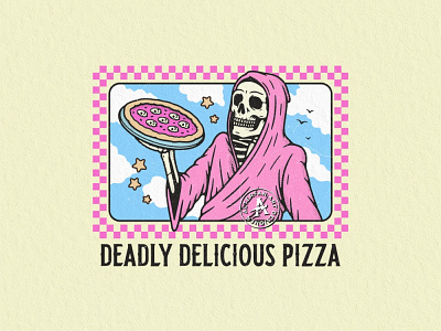 DEADLY DELICIOUS PIZZA alterfan artist coverart delicious fastfood illustration pizza pizzeria reaper skeleton skull vector