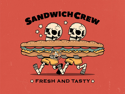 SANDWICH CREW alterfan artist cafe coverart crew design fastfood illustration logo reaper sandwich skeleton skull vector