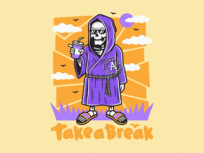 TAKE A BREAK alterfan artist break chill chillout cocktail coverart logo palmtree reaper skeleton skull vacation vector weekend