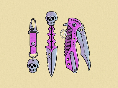 REAPER EDC alterfan artist coverart design edc everydaycarry gear illustration knife knives logo pocket reaper skeleton skull tools vector