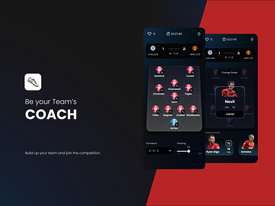 Coach game application concept football game graphic interface mobile mobile app mobile game play player soccor ui ux