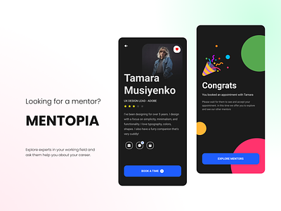MENTOPIA accept application appointment bio booking congrats design intterface mentor mentorship mobile mobile application product profile ui ux