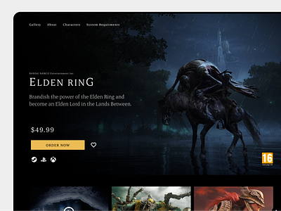 Elden Ring design elden ring game game store graphic home page pc ps5 ui ui design user interface ux web design web page website xbox