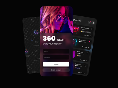 Night 360 application bar club life list login map mobile mobile application night nightclub nightlife pub tourism ui ux