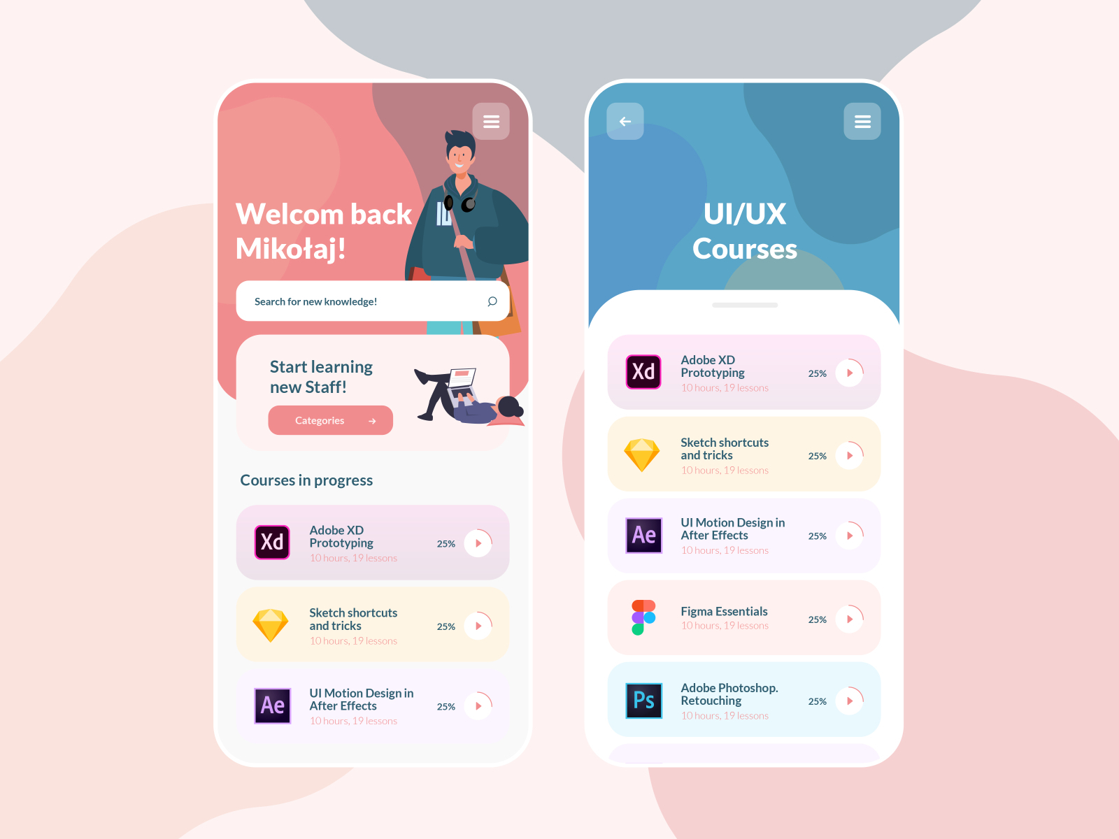 Course application. UX Design в приложениях по обучению. Mobile first app Design. Online course UI Design. Online course app Design.