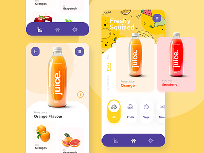 E-commerce Juice App Concept app app design best design challenge daily ui fruits juice juices juicy orange ui ui ux ui design uidesign uiux user interface user interfaces ux vegetables yellow