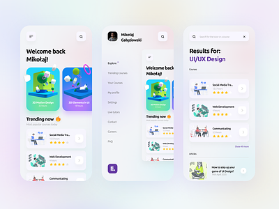E-Learning App Home Screens app best design blur blurred blurred background challenge colorful daily ui design transparency transparent transparent ui ui ui ux ui design user interface ux