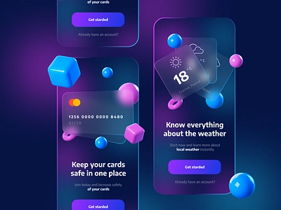 Glassmorphism App Onboarding Screens app app design best design blue challenge daily ui figma glass glassmorphism glassy gloss glossy onboarding purple ui ui ux ui design user interface ux