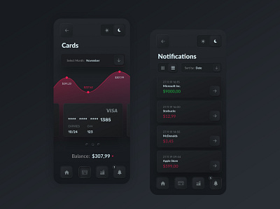 Skeuomorph Banking App Dark Mode app app design application application design banking banking app best design challenge credit card daily ui finance inspiration mobile mobile ui money responsive skeumorphism skeuomorph skeuomorphic ui