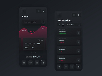 Skeuomorph Banking App Dark Mode