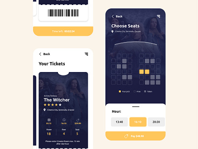 Daily UI #14 Cinema App app app design application best design booking challenge cinema daily ui mobile movie movies netflix seats tickets ui ui ux ui design user interface witcher