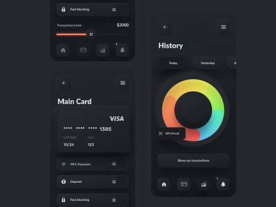 Skeuomorph Banking App Dark Mode app application bank banking best design challenge daily ui dark mode dark ui neumorphism payment skeuo skeuomorph skeuomorphic skeuomorphism ui ui ux ui design user interface