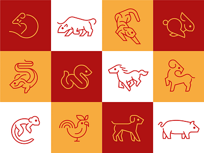 ZODIAC ANIMAL ICONS 2d animal chinese chinese animals design icon illustration illustrator vector zodiac zodiac animals