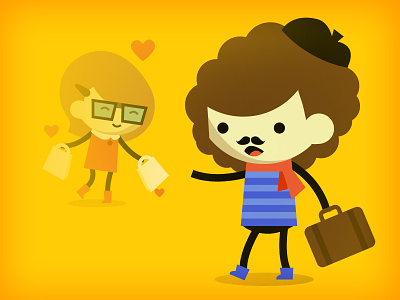 icanbring.it characters bag celine character design explainer video french icanbring.it illustration marq shopping travel yellow