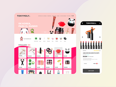 Home and Product page TONYMOLY Concept artwork beautiful colors design ecomerce flat gradient kawaii landing less simple ui web