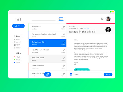 Simple mail design blue category dashboard design green mail responsive structure ui users ux web