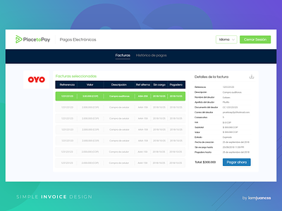 Simple invoice design blue colors dashboard data design enterprise flat gradient in browser invoice manager pay payment screen ui ux web