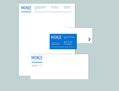 Full set of collateral for Monje's brand brand collateral business card design envelope design exporter letterhead logodesign logotype