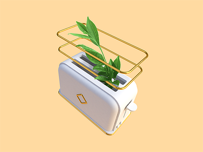 Toasted 3d artwork beige cinema4d conceptual gold leaf toaster white