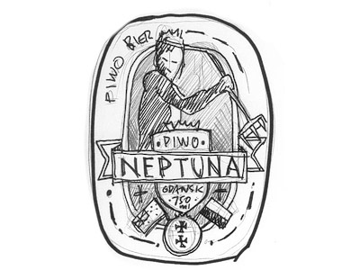 Original Sketch beer label neptune sketch