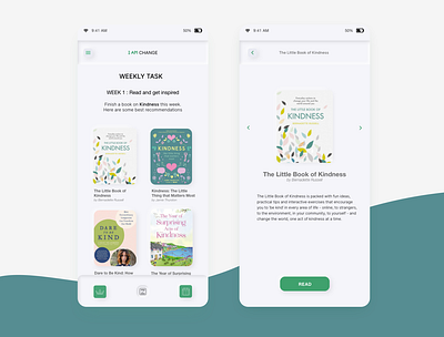I AM CHANGE - Book reading section app change flat green minimal motivation neomorphism softui ui design ux