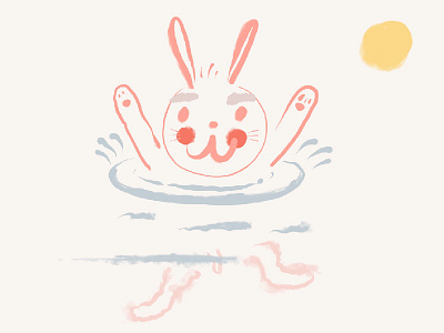 Bunny the swimmer bunny drawing illustration japanese linear procreate rabbit sea splash sun swimming