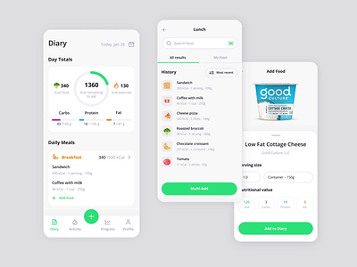 Nutrition Tracker App Animation animation diary diet app food health interface mobile app nutrition ui ux