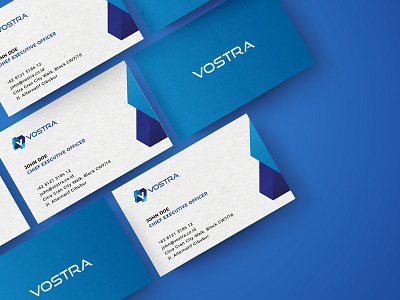Business Cards Design Mockup for Vostra International brand branding identity namecards startup technology
