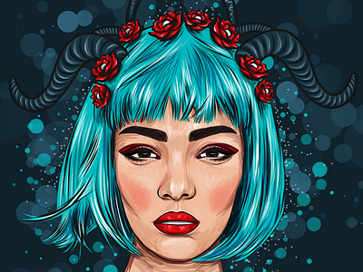 Mystical Girl with a blue hair adobe draw apple pencil art digital ipad ipad pro portrait vector