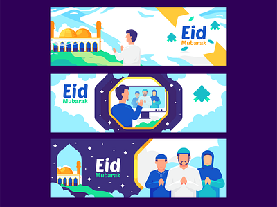 Eid mubarak banner branding design flat flat design icon illustration illustrator minimal ui ux vector