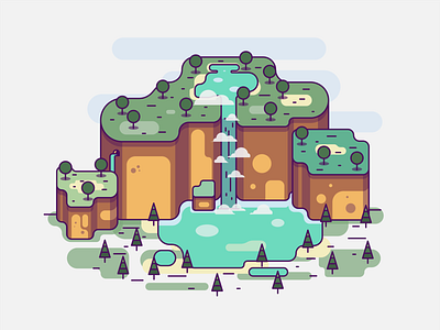 Waterfall design flat flat design forest illustration ux vector