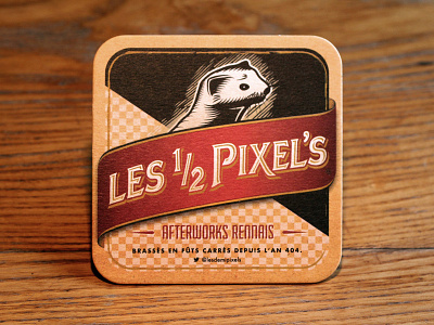 Les Demi-Pixels real printed beer mat afterwork beer brittany france lettering mat photo pixels red rennes stoat wood