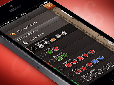 Genius Dice UI Details custom dice game ios ipad iphone menu rpg sidebar