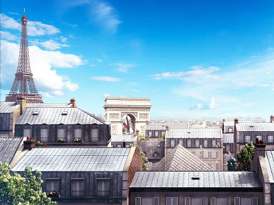 Paris Rooftop Illustration 3d composition eiffel france illustration paris photo photoshop rooftop