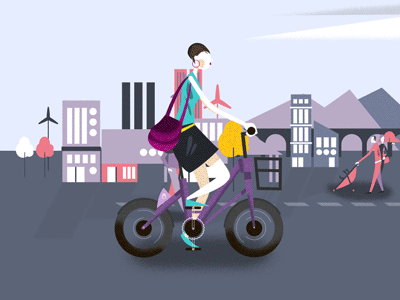 Bike & City Animation bike city duik gif illustration purple woman yellow