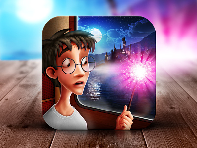 Harry Potter and the Philosopher's Stone iOS icon app blue boy glasses harry harry potter hogwarts icon illustration ios ipad iphone lived magic philosopher potter scar sorcerer stone the train wand who wood