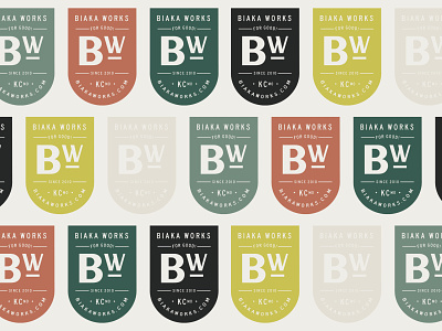 Biaka Works Badge Pattern badge crest logo design moss moss green mustard shield terracotta